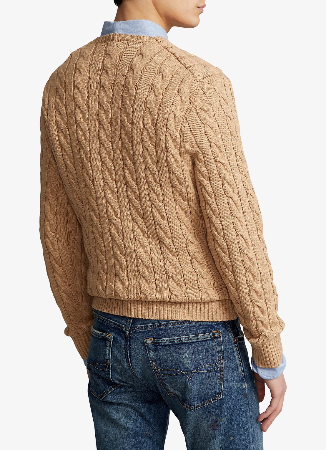Ralph Lauren Kabelgebreide trui met logoborduring - achterkant camel melange-2x88