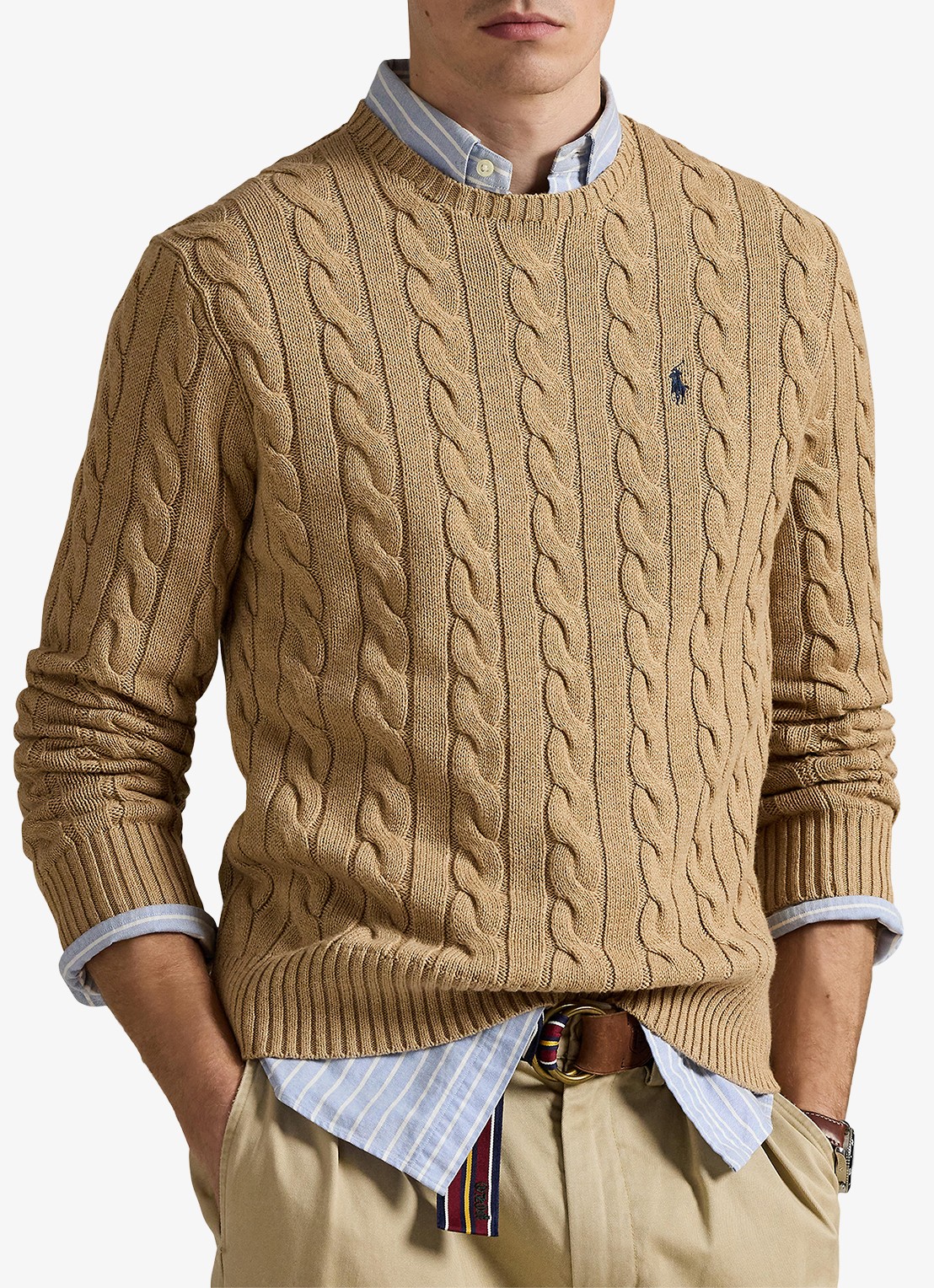 Ralph Lauren Kabelgebreide trui met logoborduring - detail 2 camel melange-2x88