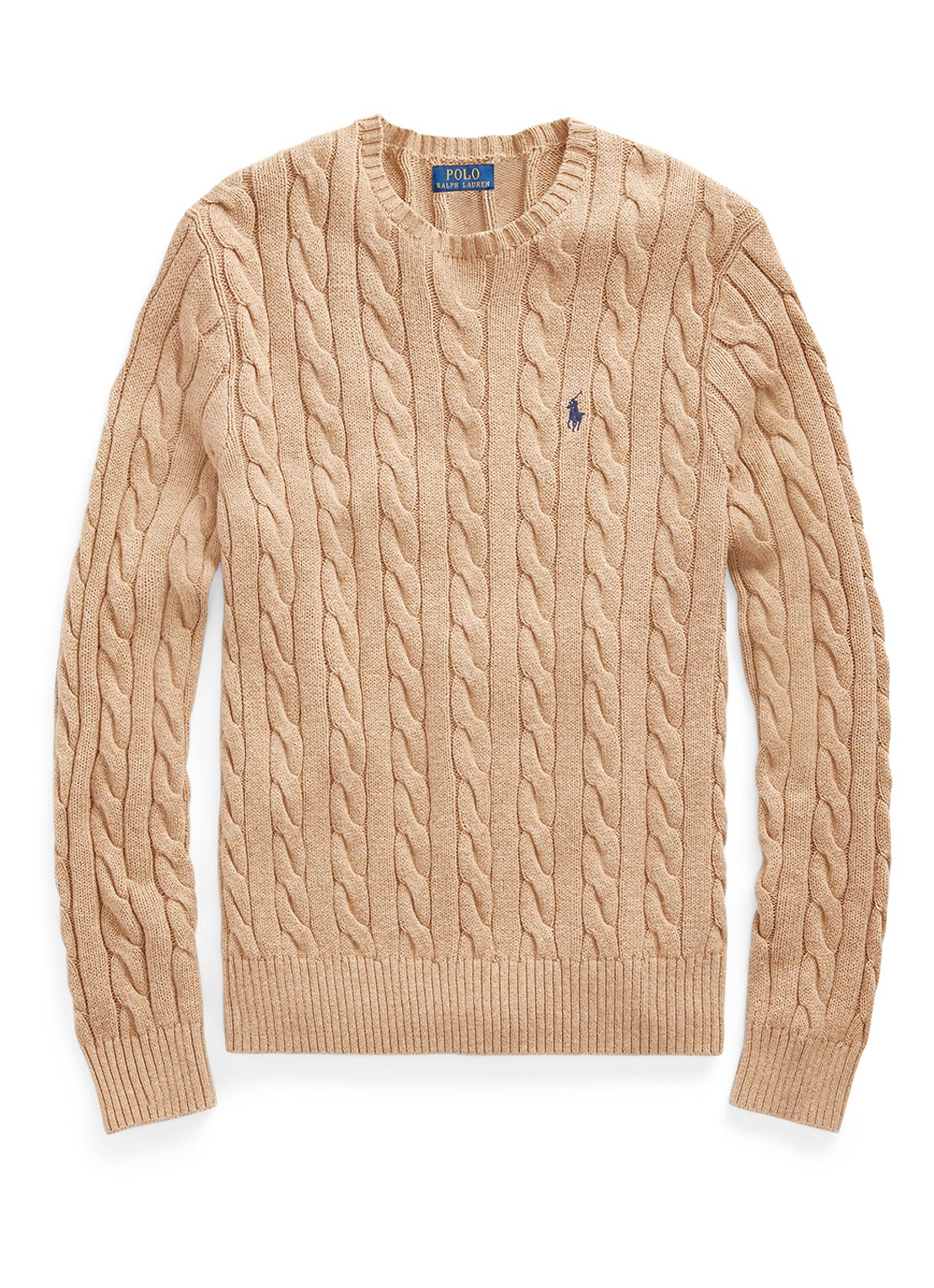 Ralph Lauren Kabelgebreide trui met logoborduring - voorkant 4 camel melange-2x88