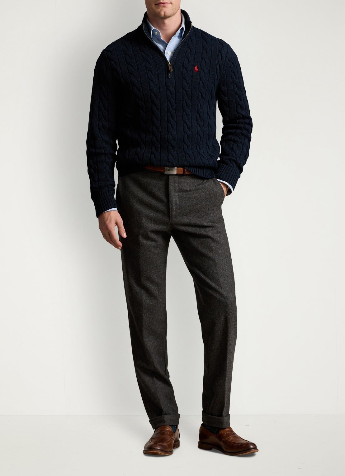 Ralph Lauren Kabelgebreide trui met logoborduring - voorkant 8 blauw
