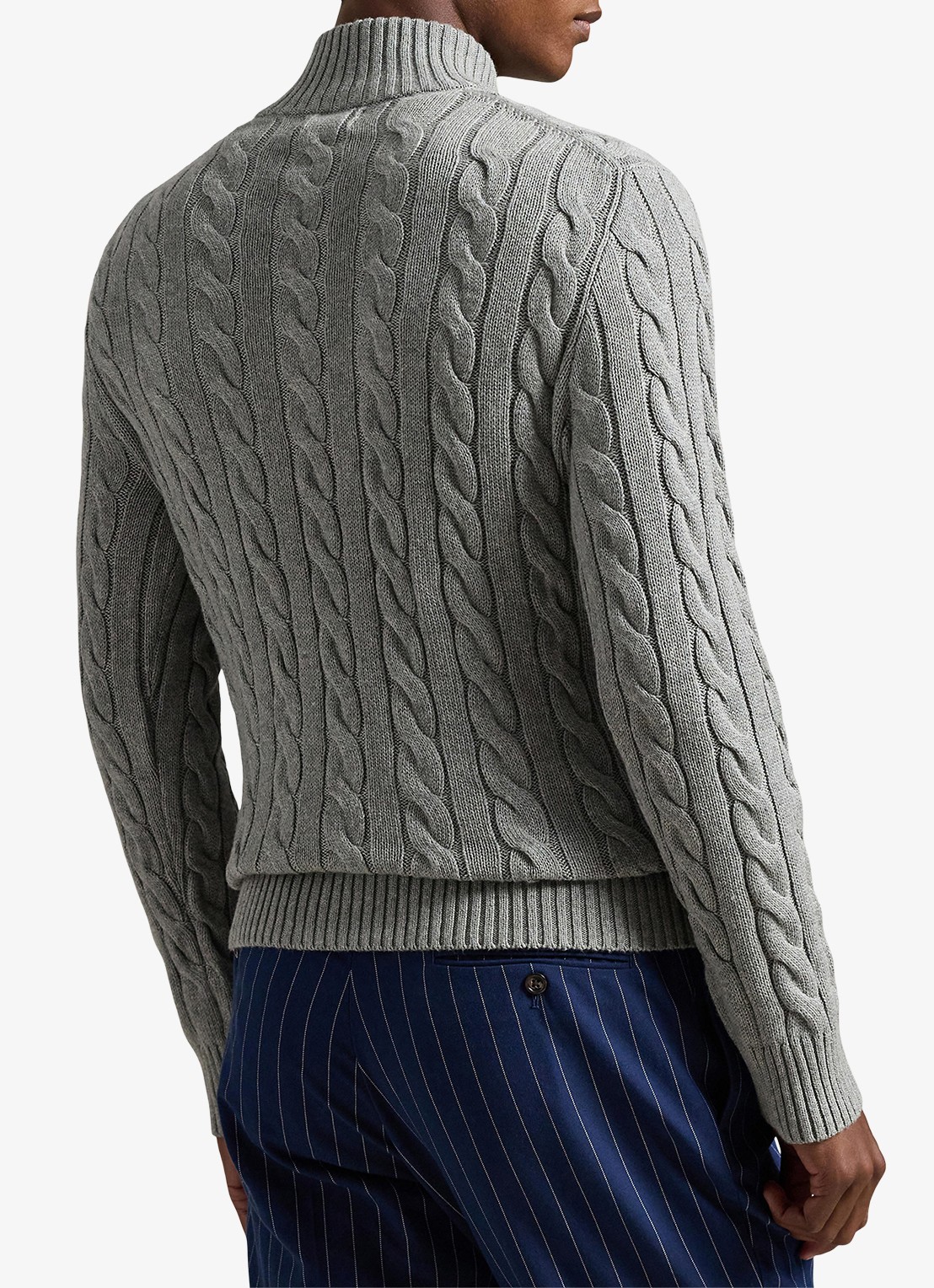 Ralph Lauren Kabelgebreide trui met logoborduring - achterkant 3 fawn grey heather / grijs