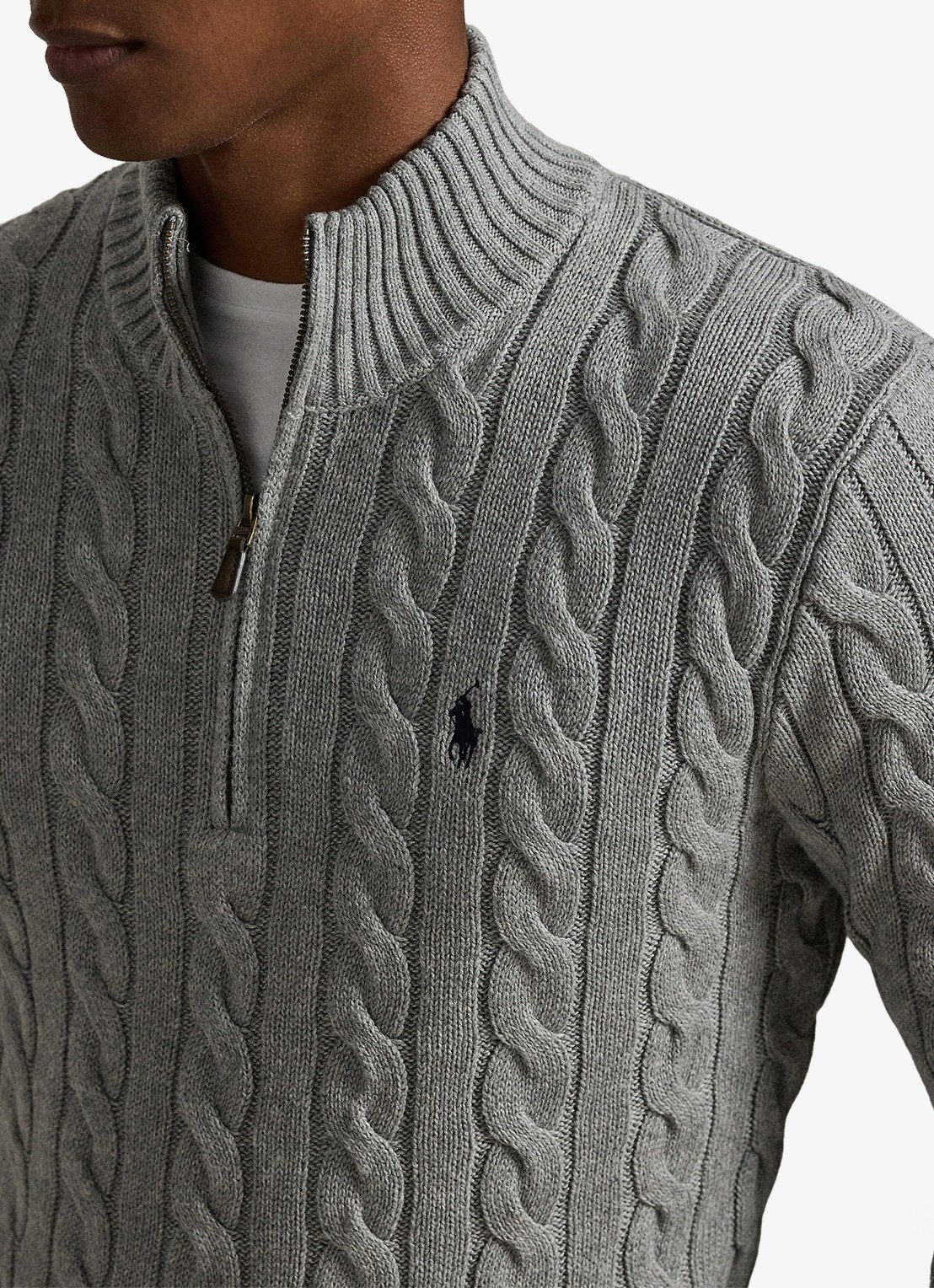 Ralph Lauren Kabelgebreide trui met logoborduring - detail 2 fawn grey heather / grijs