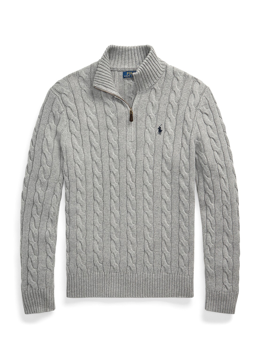Ralph Lauren Kabelgebreide trui met logoborduring - voorkant 4 fawn grey heather / grijs