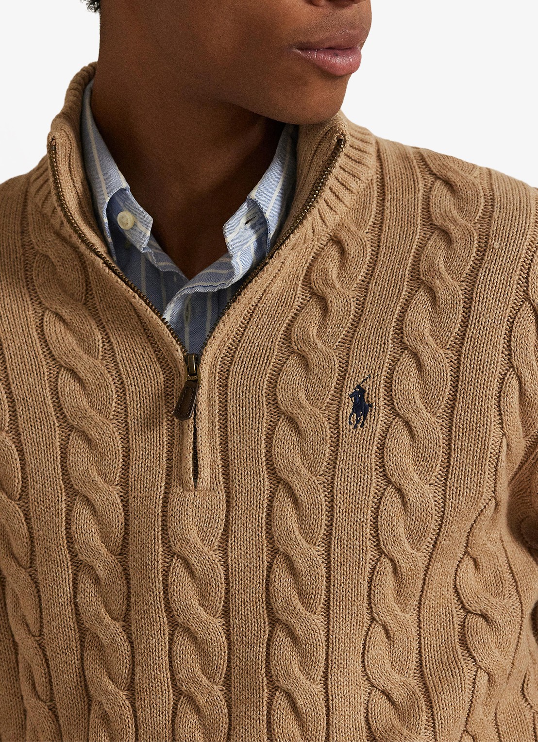 Ralph Lauren Kabelgebreide trui met logoborduring - detail 2 camel melange / camel