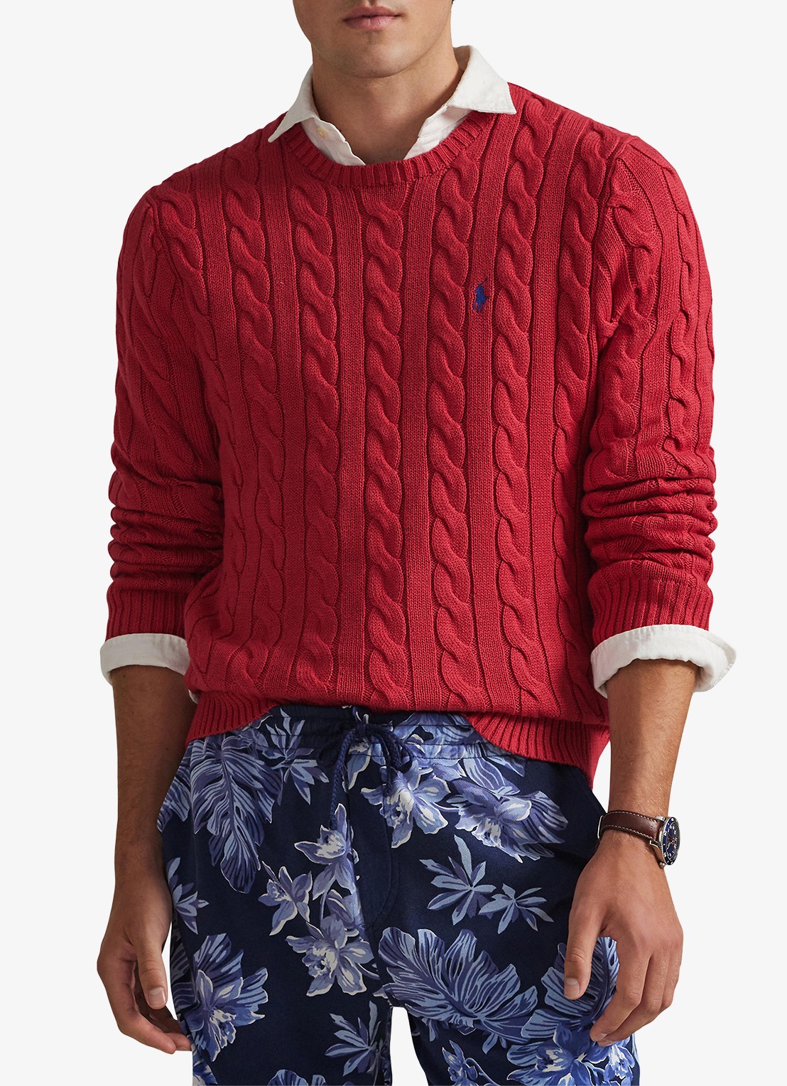 Ralph Lauren Kabelgebreide trui met logoborduring - detail sunrise red-2yfv