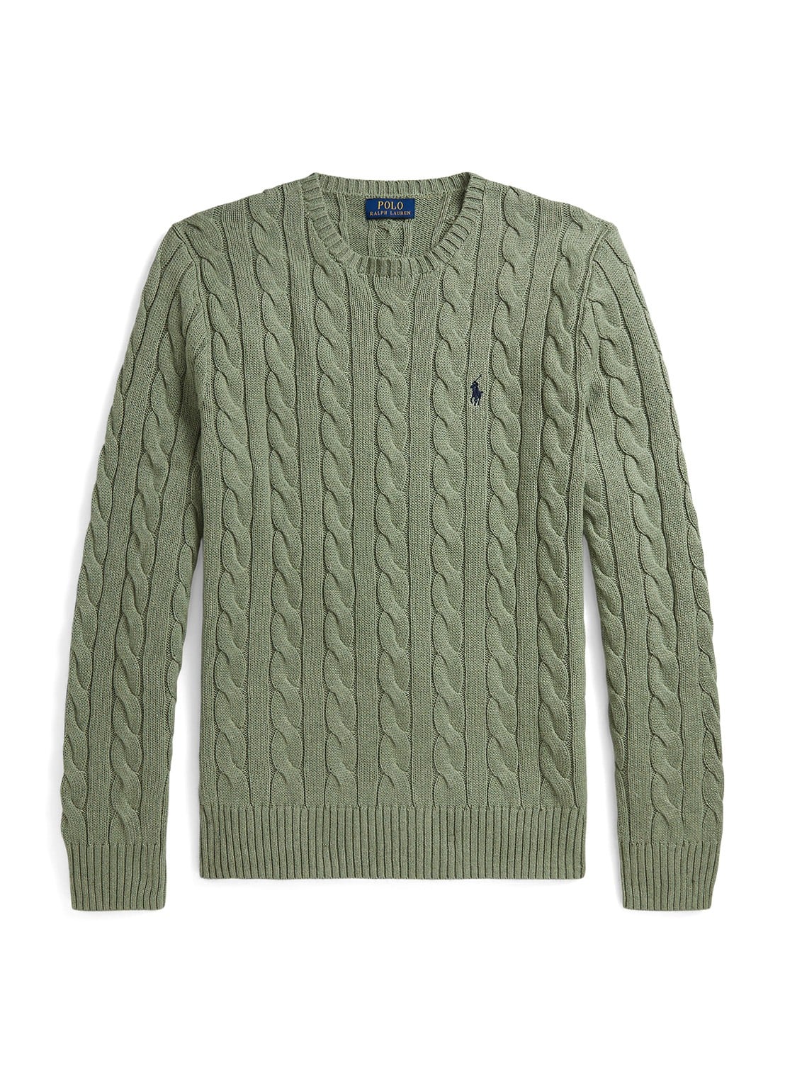 Ralph Lauren Kabelgebreide trui met logoborduring - voorkant 3 fern green heather / groen