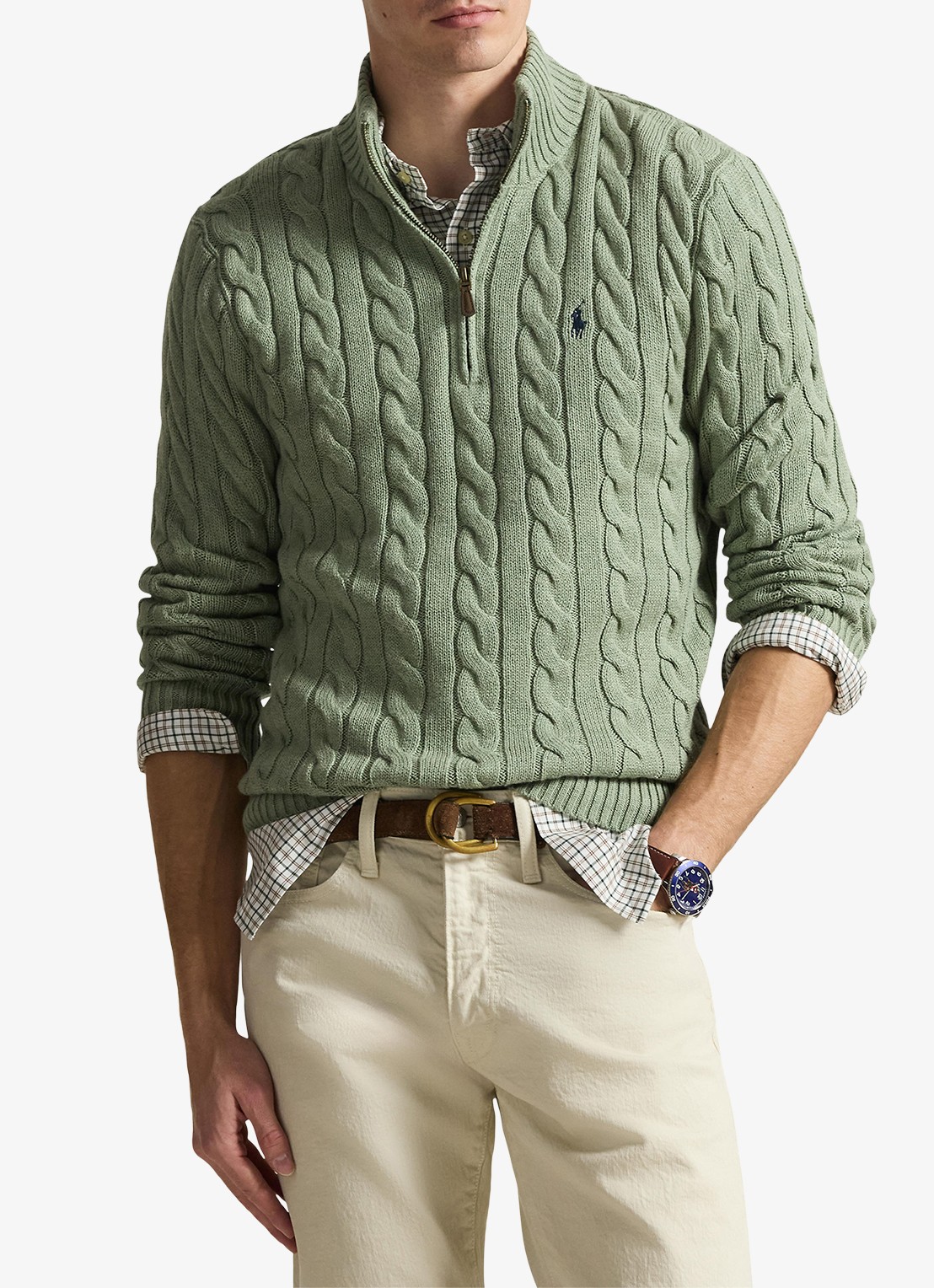 Ralph Lauren Kabelgebreide trui met logoborduring - detail 4 fern green heather / groen