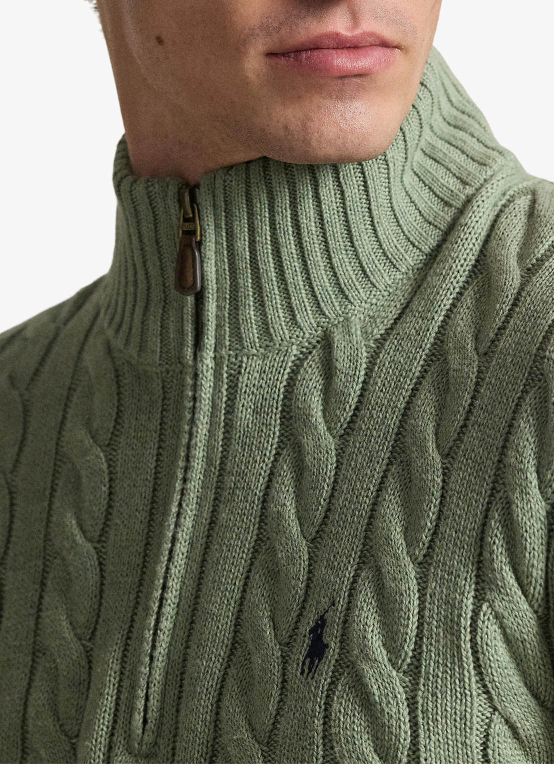 Ralph Lauren Kabelgebreide trui met logoborduring - detail 5 fern green heather / groen