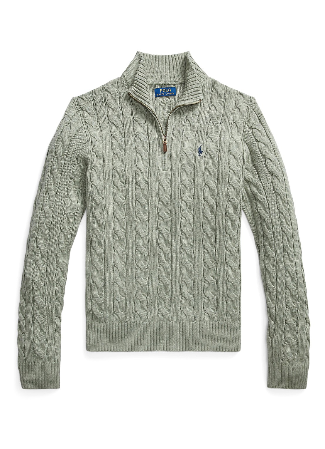 Ralph Lauren Kabelgebreide trui met logoborduring - voorkant 2 fern green heather / groen