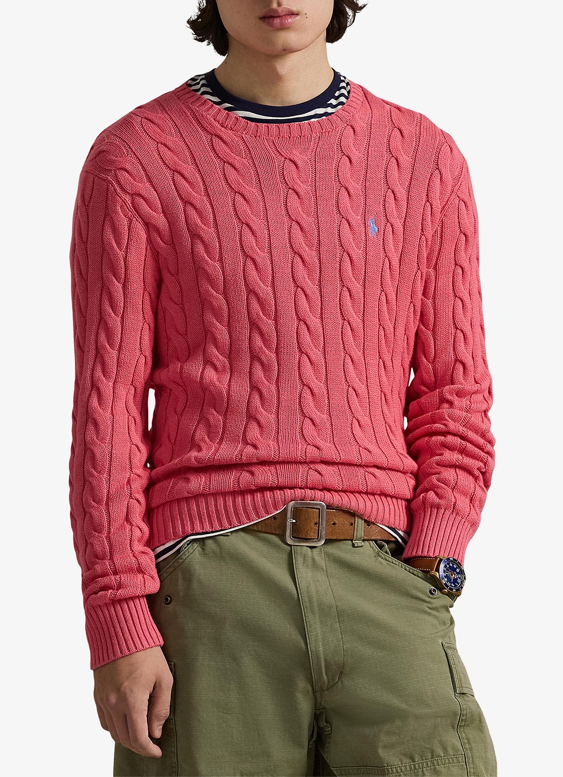 Ralph Lauren Kabelgebreide trui met logoborduring - detail 2 pale red-337z