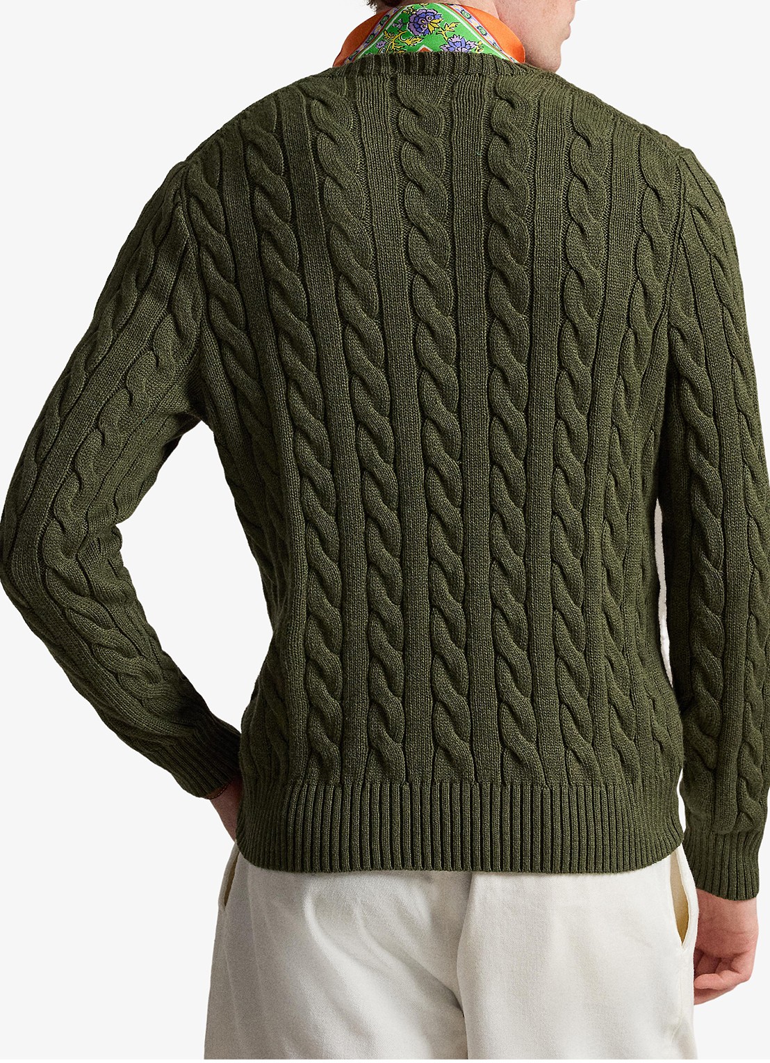 Ralph Lauren Kabelgebreide trui met logoborduring - achterkant garden trail heather-419f