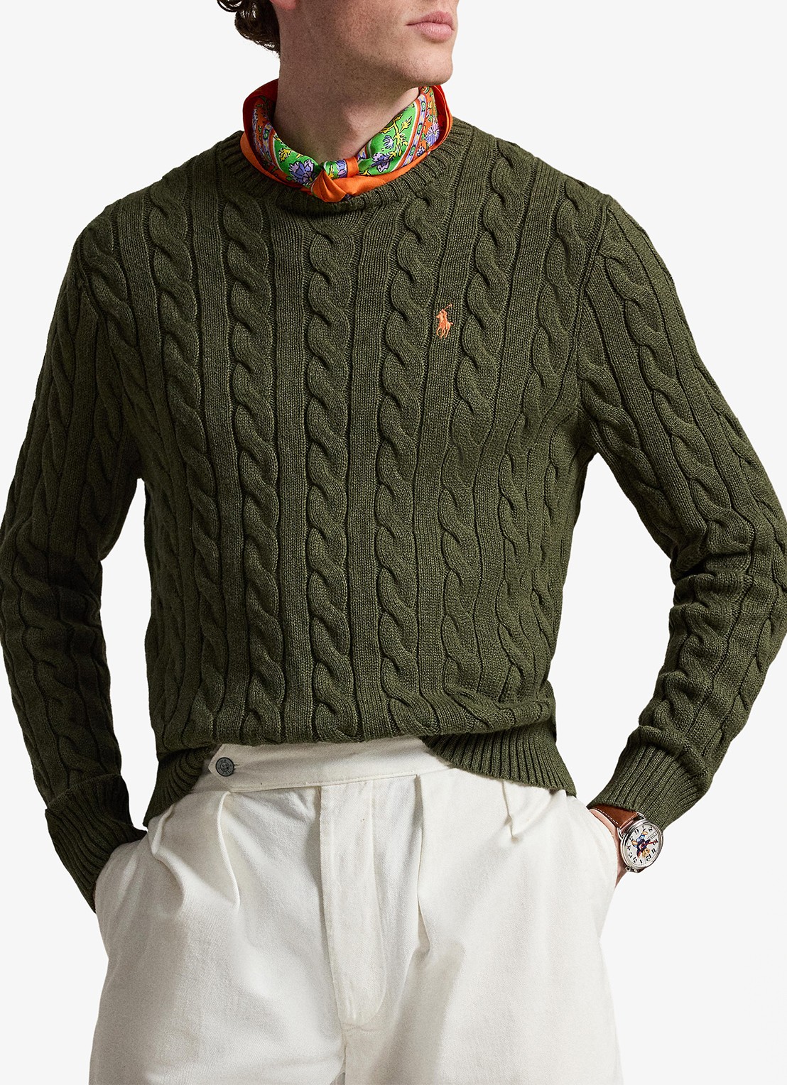 Ralph Lauren Kabelgebreide trui met logoborduring - detail 2 garden trail heather-419f