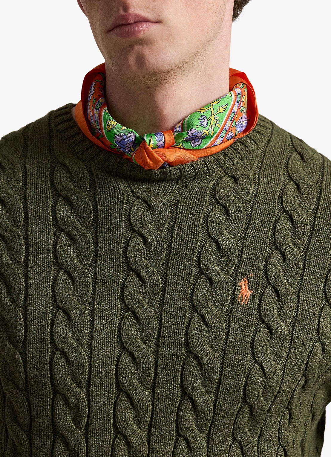 Ralph Lauren Kabelgebreide trui met logoborduring - detail 4 garden trail heather-419f