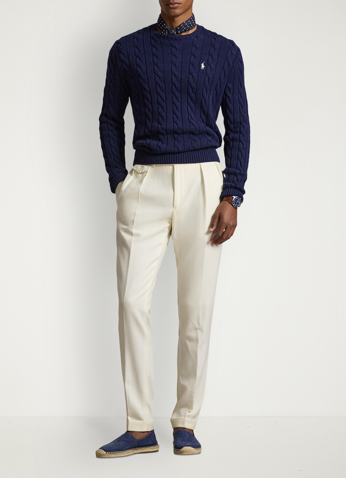 Ralph Lauren Kabelgebreide trui met logoborduring - voorkant 3 bright navy-2x86