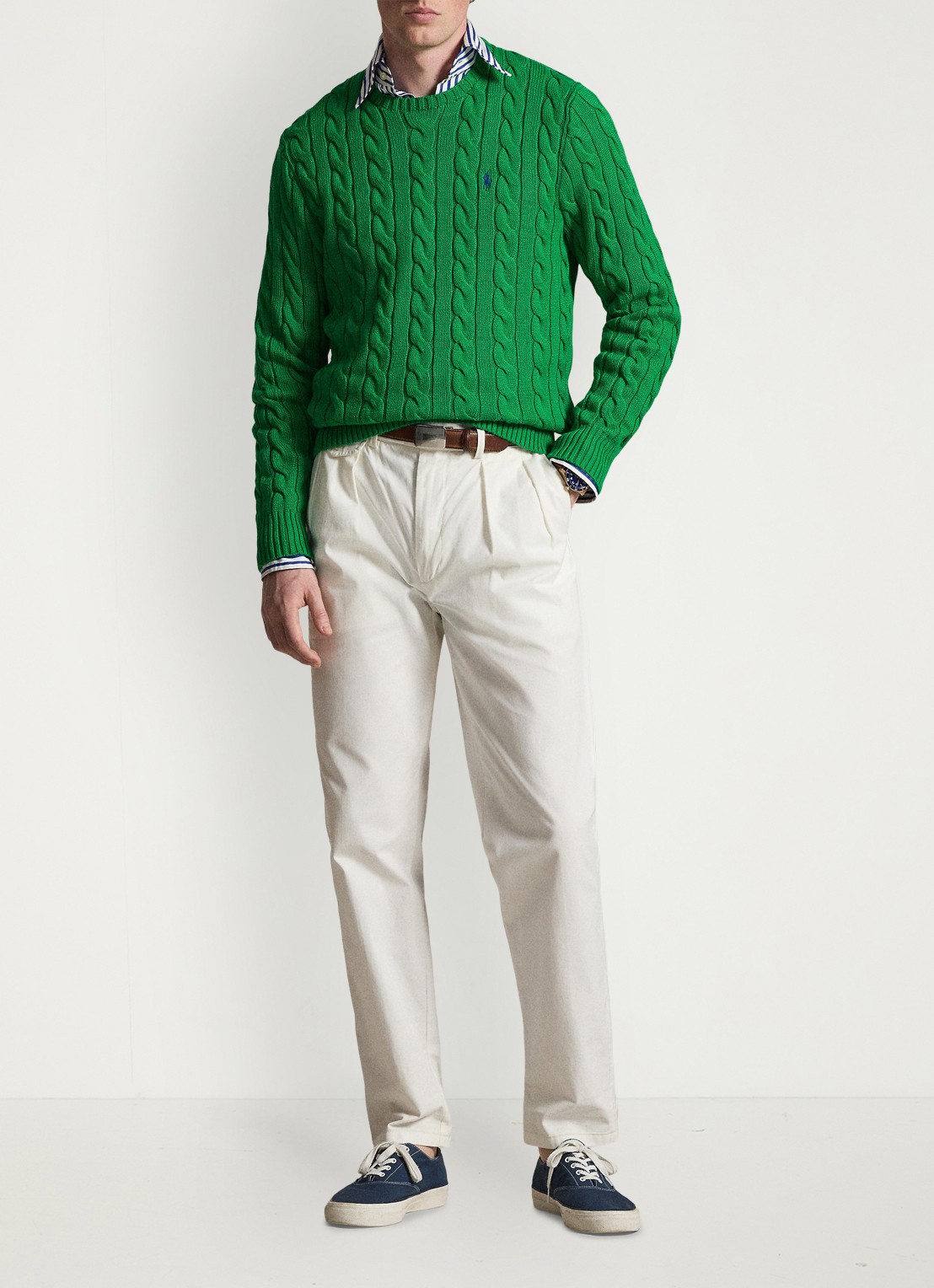Ralph Lauren Kabelgebreide trui met logoborduring - voorkant 5 billard-48n8