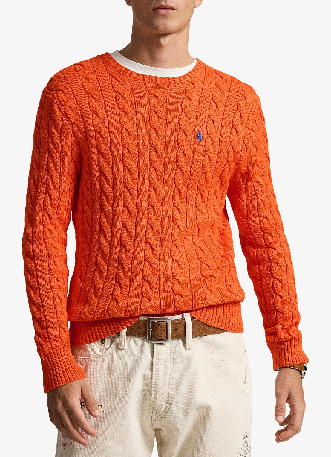 Ralph Lauren Kabelgebreide trui met logoborduring - detail sailing orange-36ph