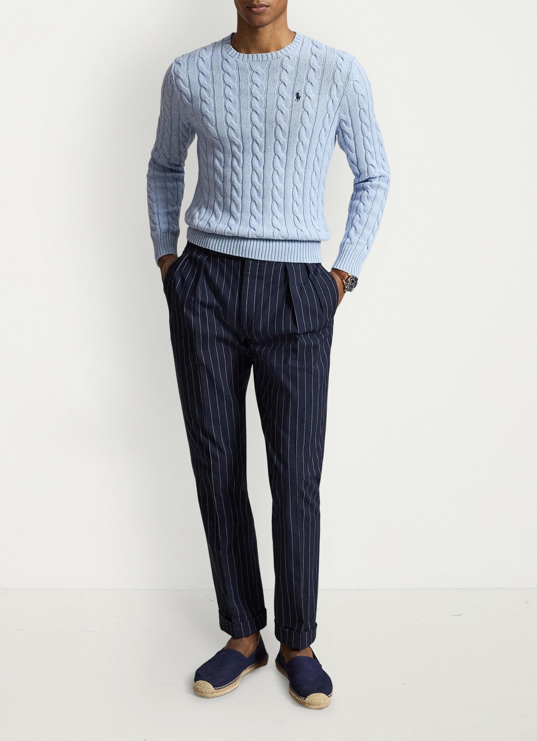 Ralph Lauren Kabelgebreide trui met logoborduring - detail 2 blue hyacinth hthr-44ej