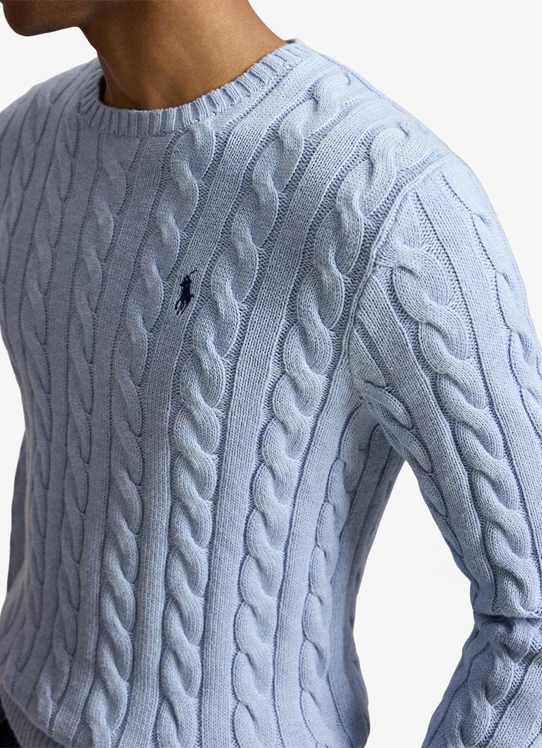 Ralph Lauren Kabelgebreide trui met logoborduring - detail 3 blue hyacinth hthr-44ej