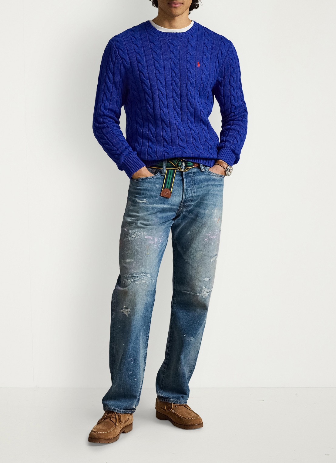 Ralph Lauren Kabelgebreide trui met logoborduring - detail 4 active royal / royaalblauw