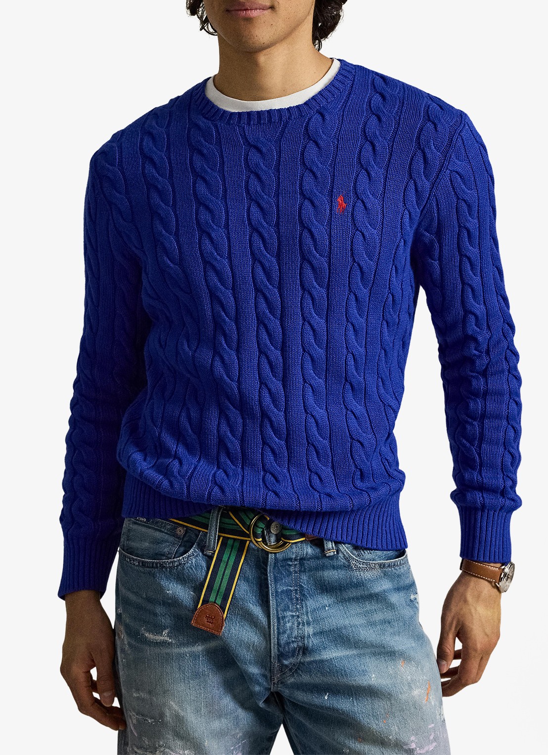 Ralph Lauren Kabelgebreide trui met logoborduring - voorkant 3 active royal / royaalblauw