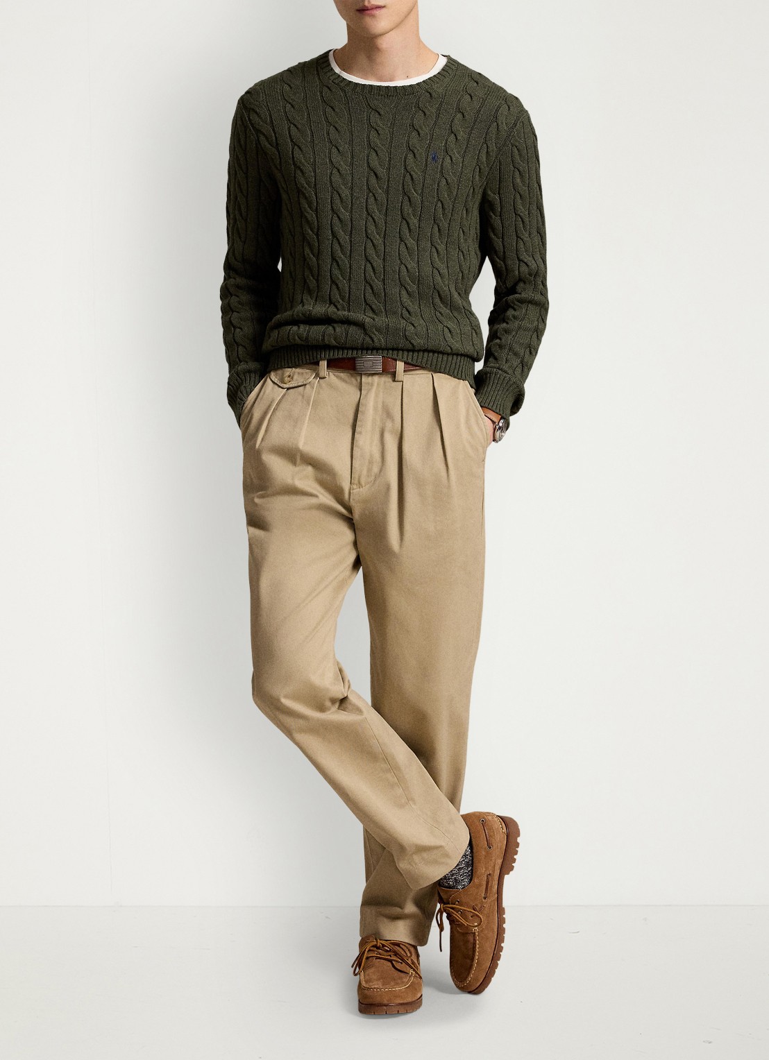 Ralph Lauren Kabelgebreide trui met logoborduring - detail 4 olive shrub heather-zxqg
