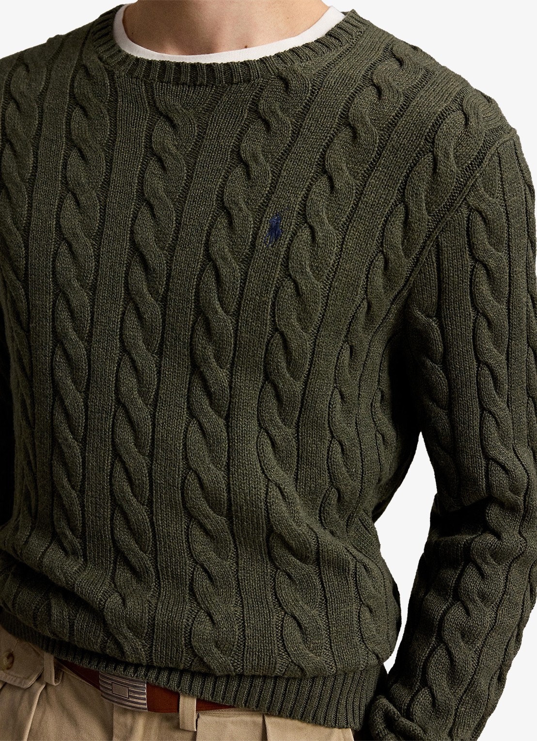 Ralph Lauren Kabelgebreide trui met logoborduring - detail 5 olive shrub heather-zxqg