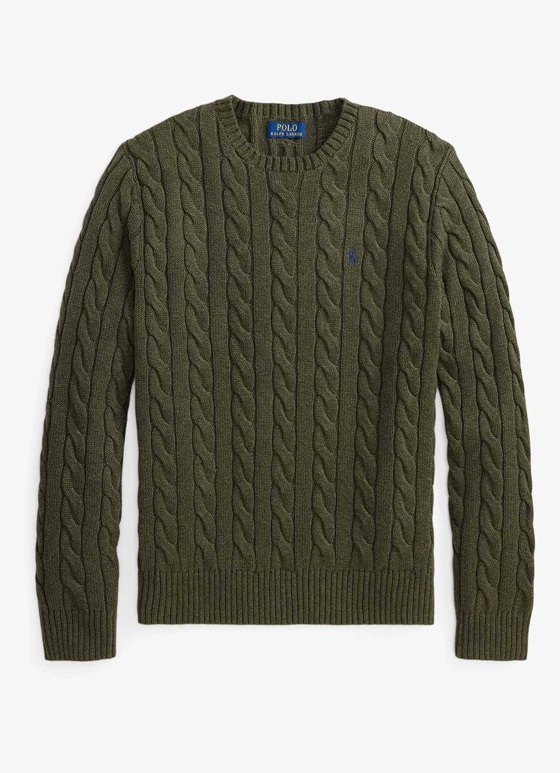 Ralph Lauren Kabelgebreide trui met logoborduring - voorkant olive shrub heather-zxqg