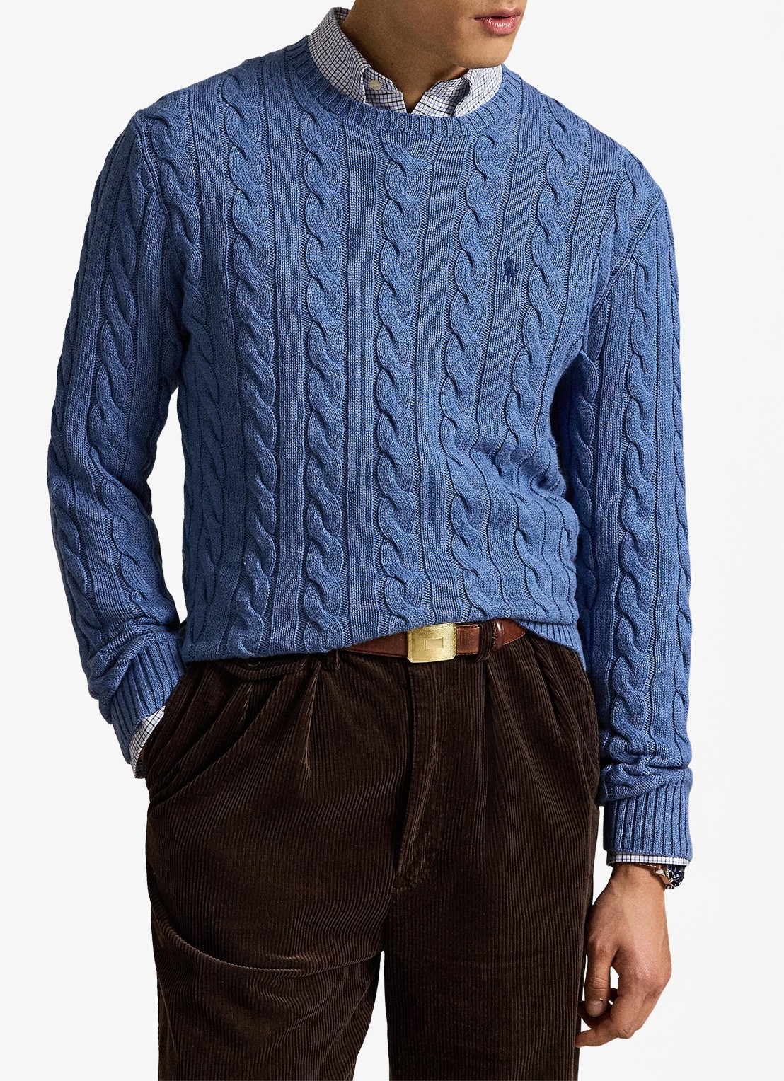 Ralph Lauren Kabelgebreide trui met logoborduring - voorkant 2 blue borage heather-zxs4