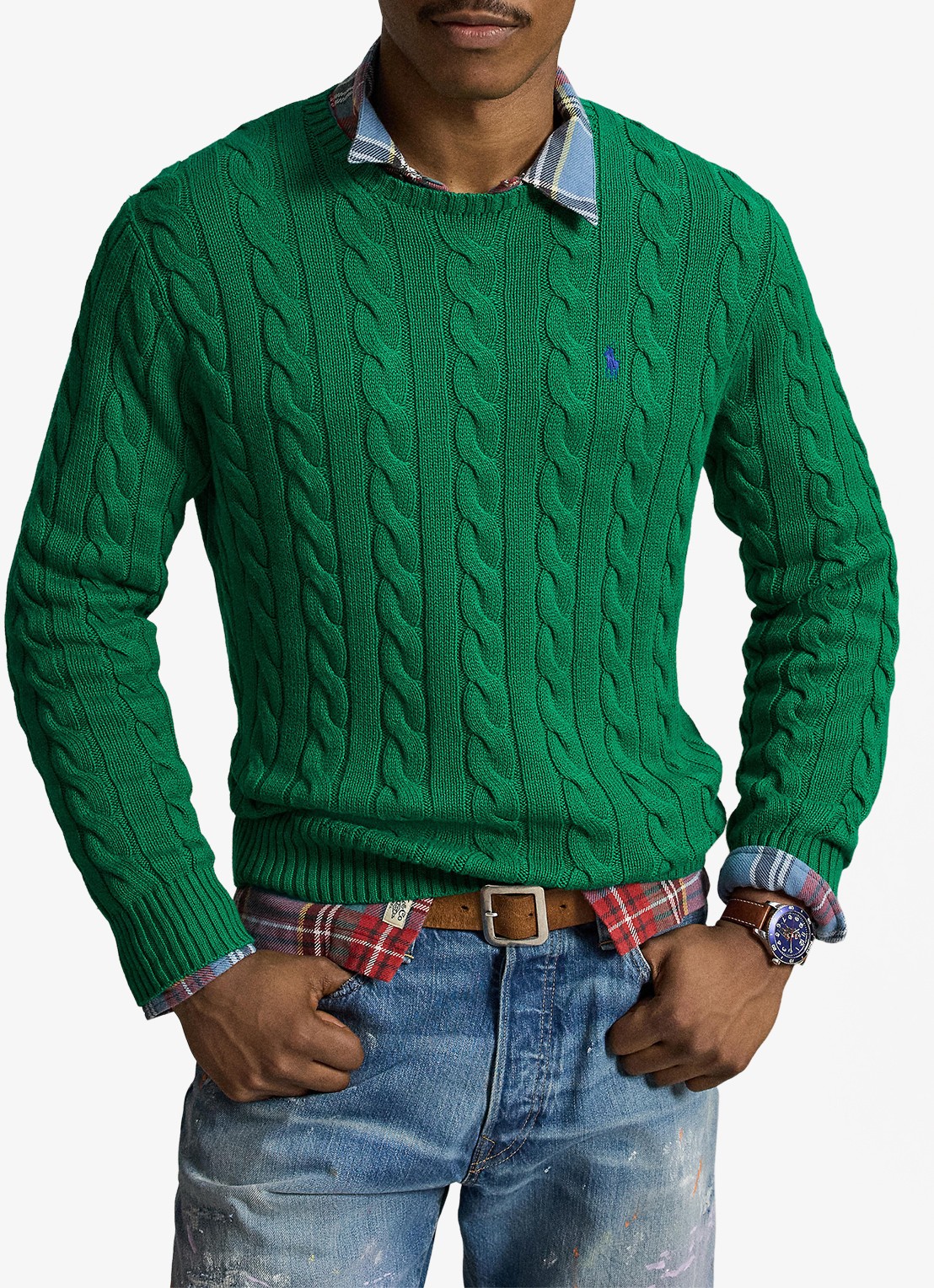 Ralph Lauren Kabelgebreide trui met logoborduring - voorkant 5 erin green-48lh