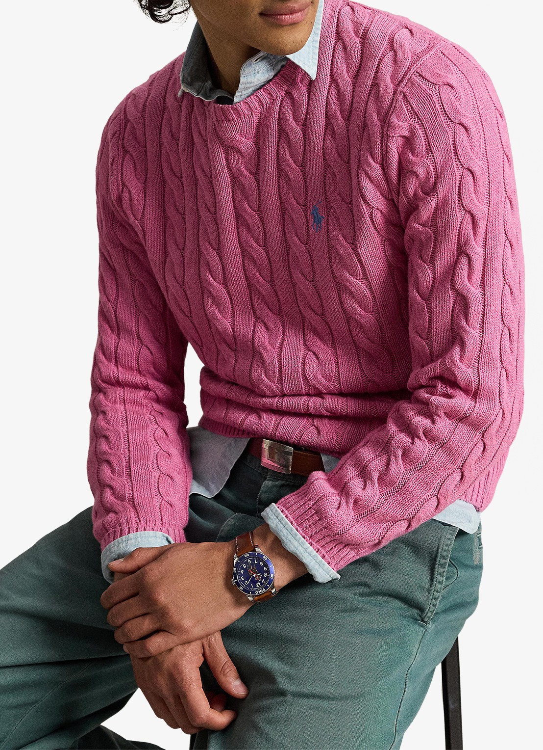 Ralph Lauren Kabelgebreide trui met logoborduring - voorkant 5 thulian pink heather-zxs7