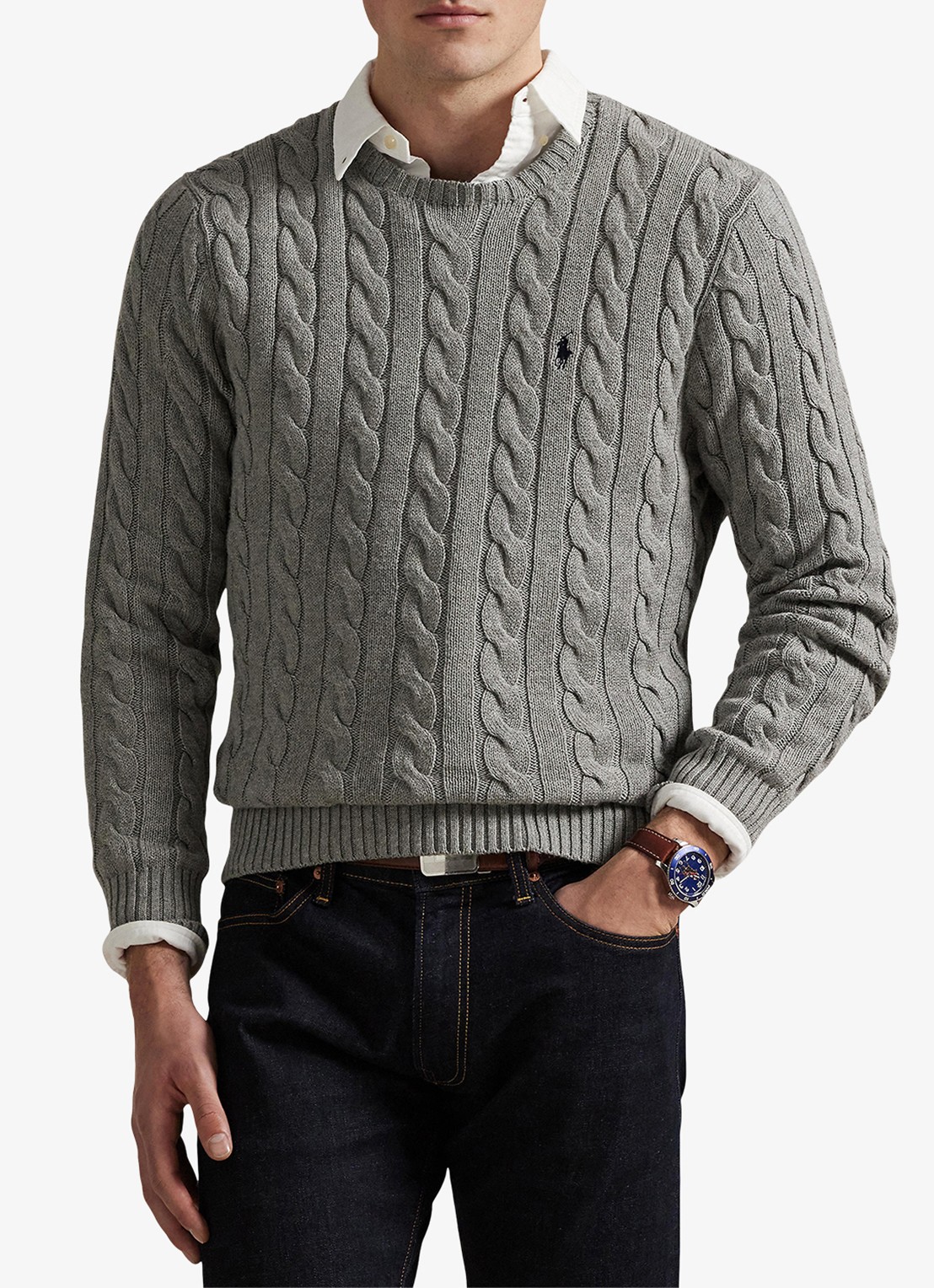 Ralph Lauren Kabelgebreide trui met logoborduring - detail 2 fawn grey heather / grijs