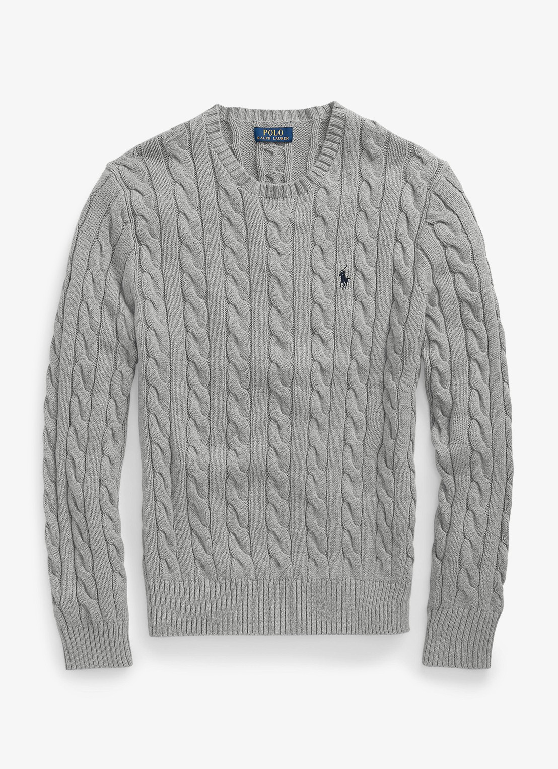 Ralph Lauren Kabelgebreide trui met logoborduring - voorkant 4 fawn grey heather / grijs