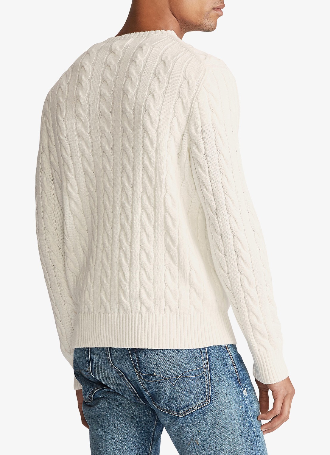 Ralph Lauren Kabelgebreide trui met logoborduring - achterkant andover cream / creme