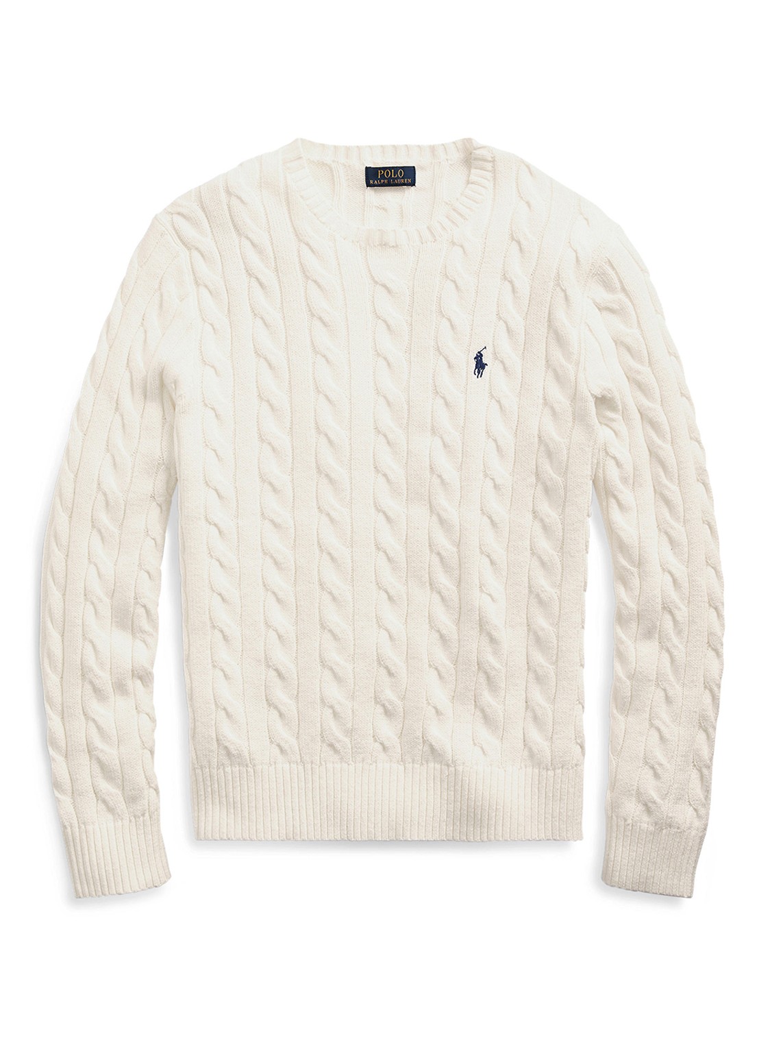 Ralph Lauren Kabelgebreide trui met logoborduring - voorkant 2 andover cream / creme