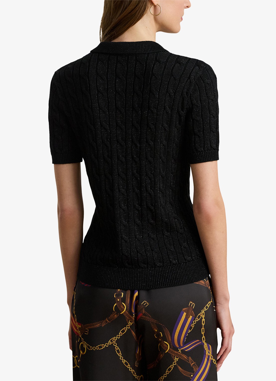 Ralph Lauren Kabelgebreide trui met polokraag  - achterkant black metallic / zwart