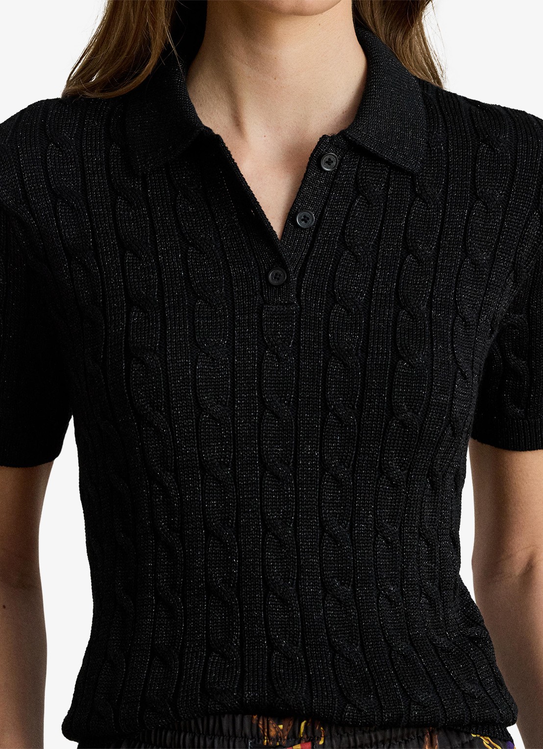 Ralph Lauren Kabelgebreide trui met polokraag  - detail 5 black metallic / zwart