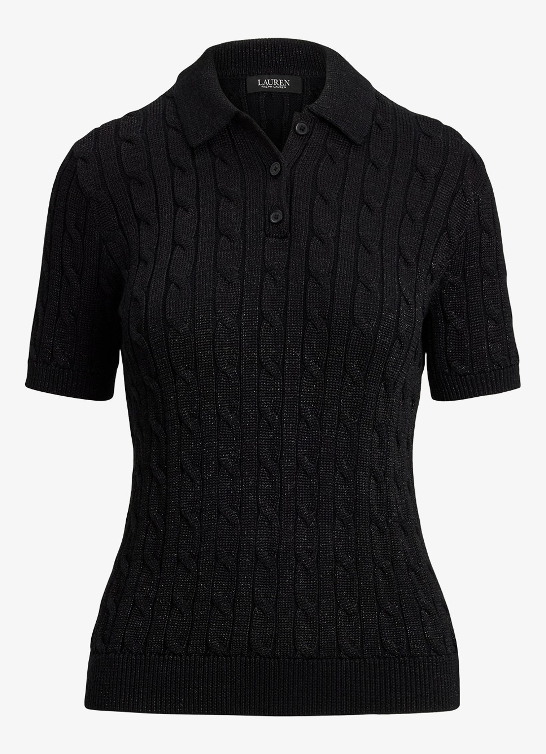 Ralph Lauren Kabelgebreide trui met polokraag  - voorkant 2 black metallic / zwart