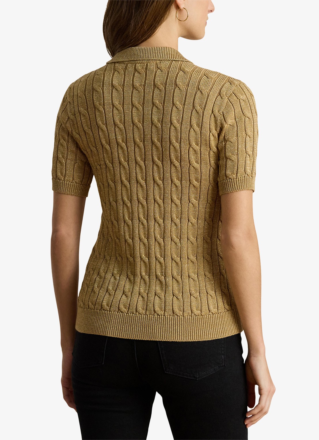 Ralph Lauren Kabelgebreide trui met polokraag  - achterkant 5 relic gold metallic / goud