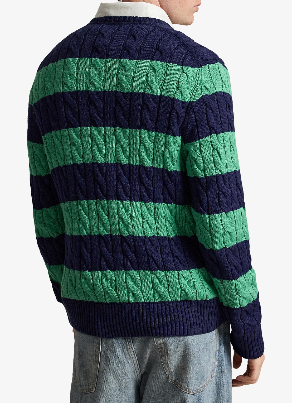 Ralph Lauren Kabelgebreide trui met streepprint - achterkant navy green combo-3yk1
