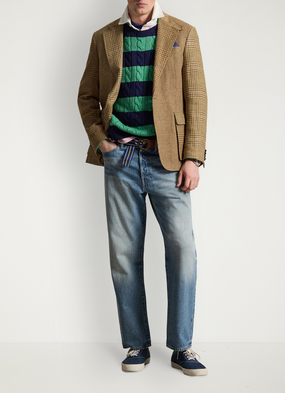 Ralph Lauren Kabelgebreide trui met streepprint - detail 3 navy green combo-3yk1