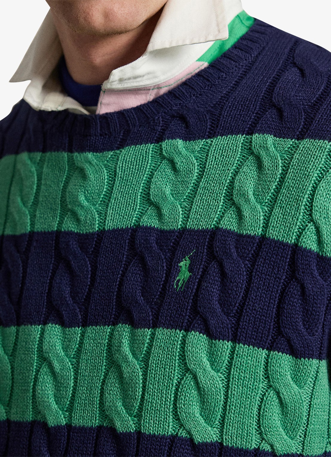 Ralph Lauren Kabelgebreide trui met streepprint - detail 5 navy green combo-3yk1