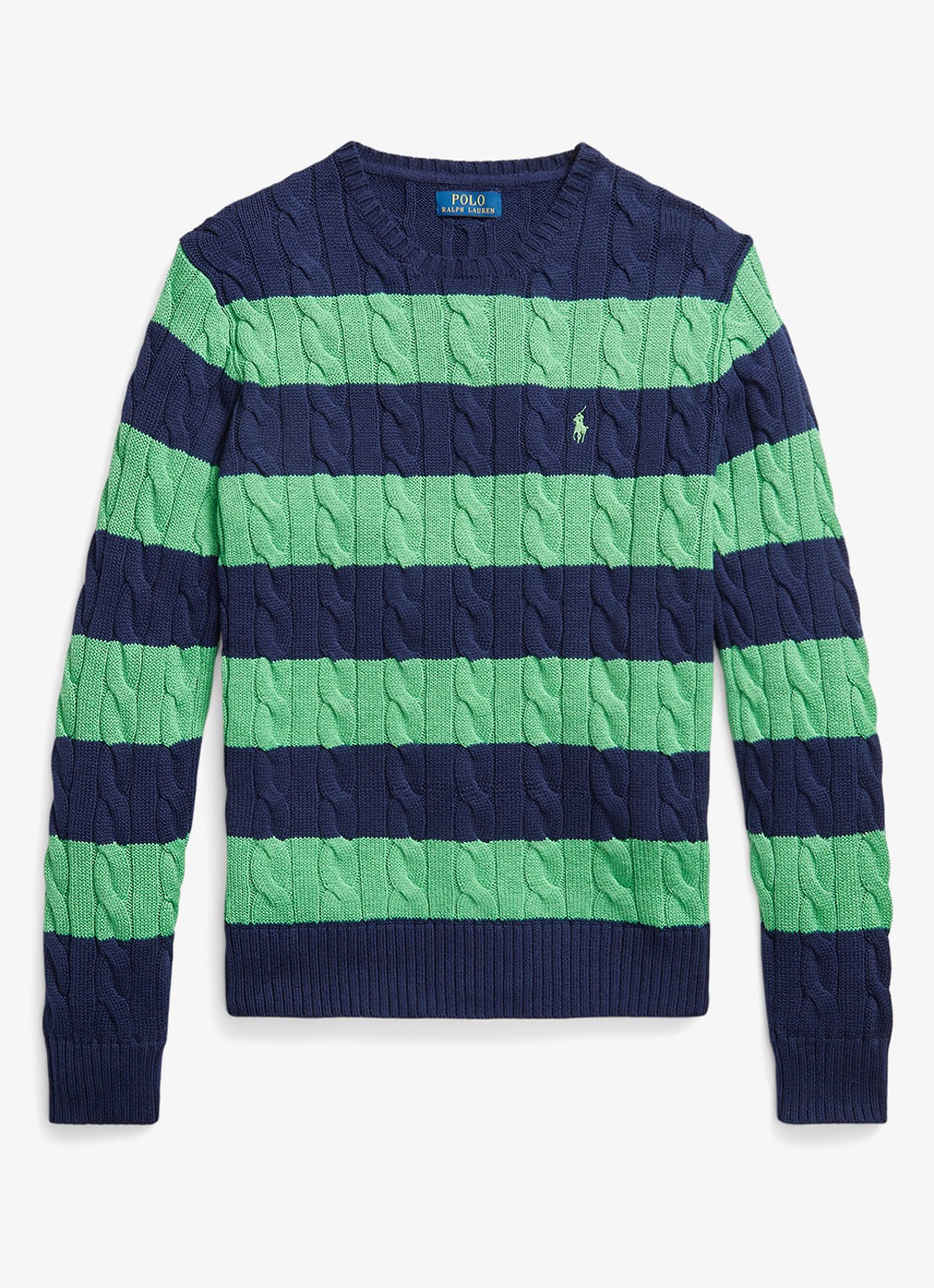 Ralph Lauren Kabelgebreide trui met streepprint - voorkant 6 navy green combo-3yk1