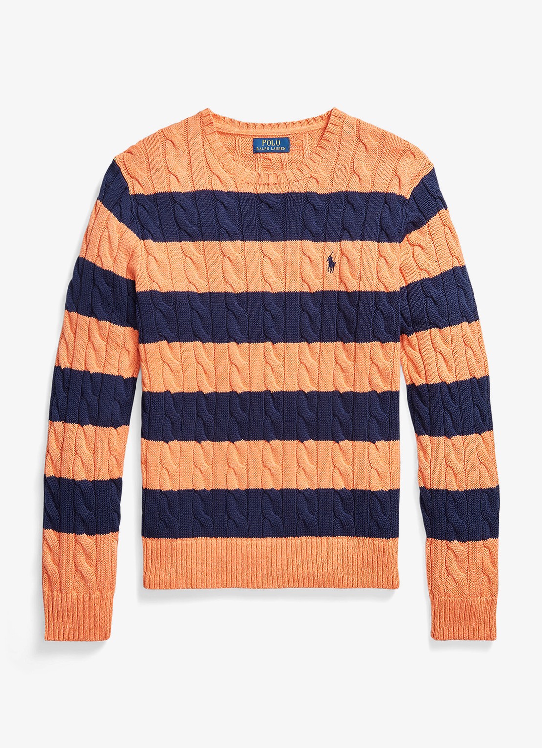 Ralph Lauren Kabelgebreide trui met streepprint - voorkant 2 orange navy combo-zynm