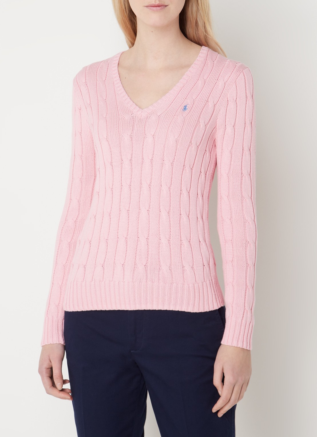Ralph Lauren Kabelgebreide trui met V-hals - detail 3 roze