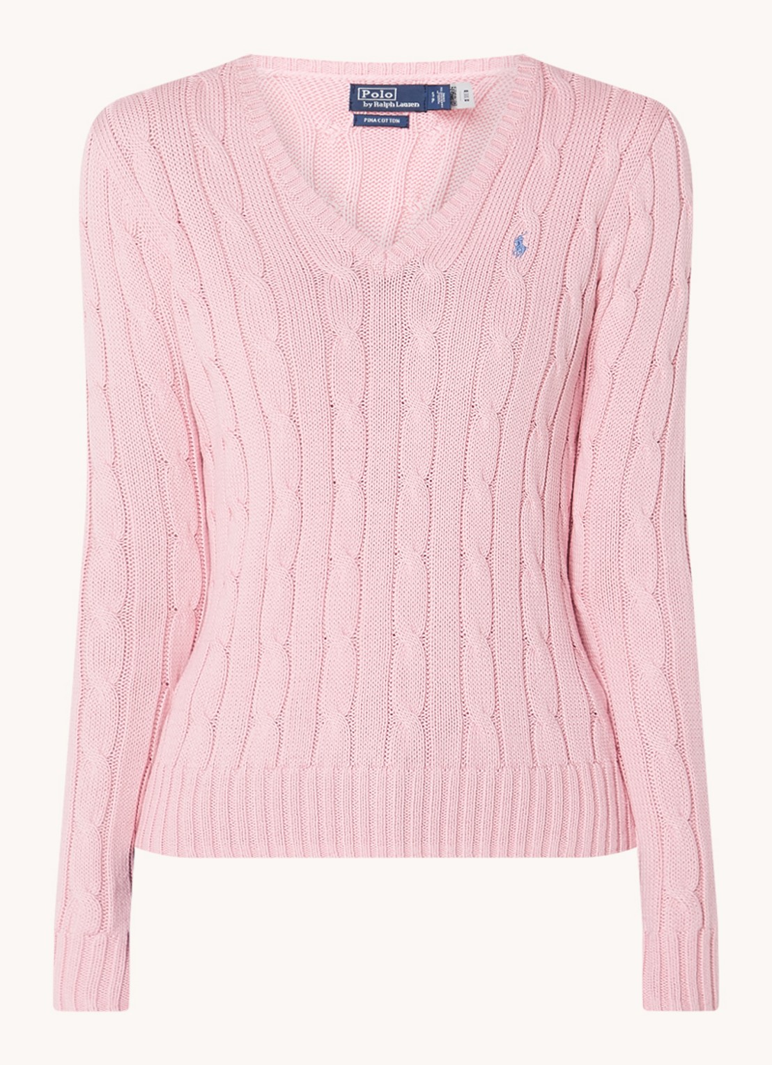 Ralph Lauren Kabelgebreide trui met V-hals - voorkant roze