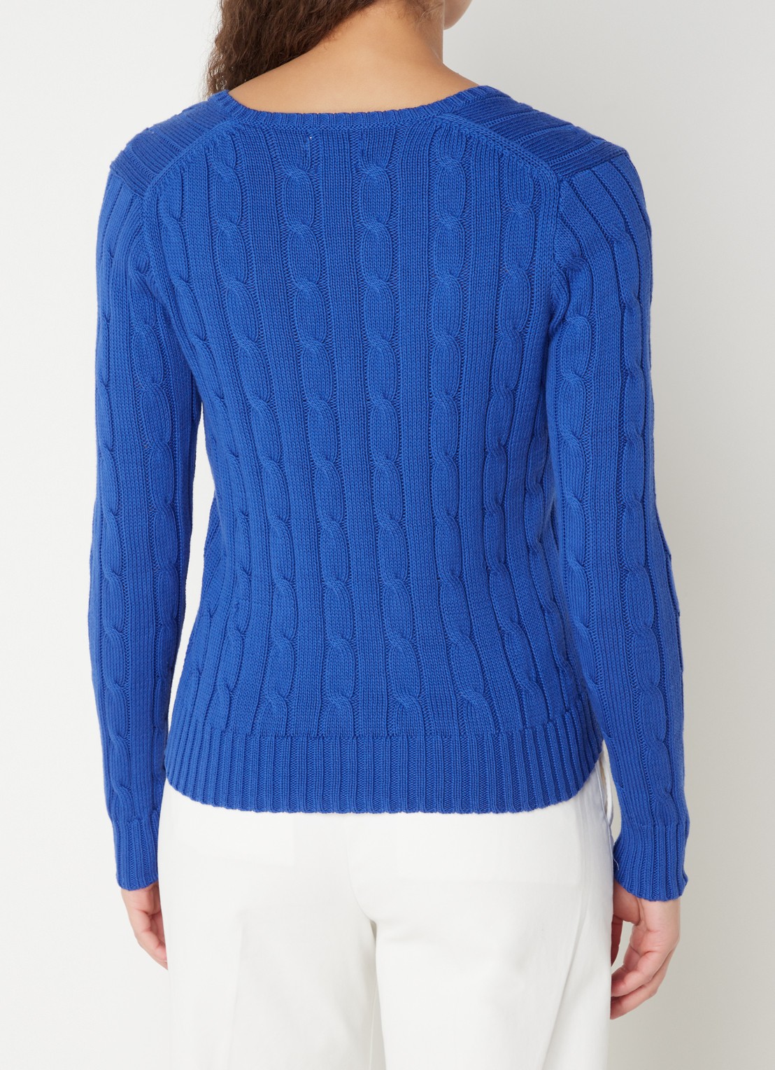 Ralph Lauren Kabelgebreide trui met V-hals - achterkant 4 kobaltblauw