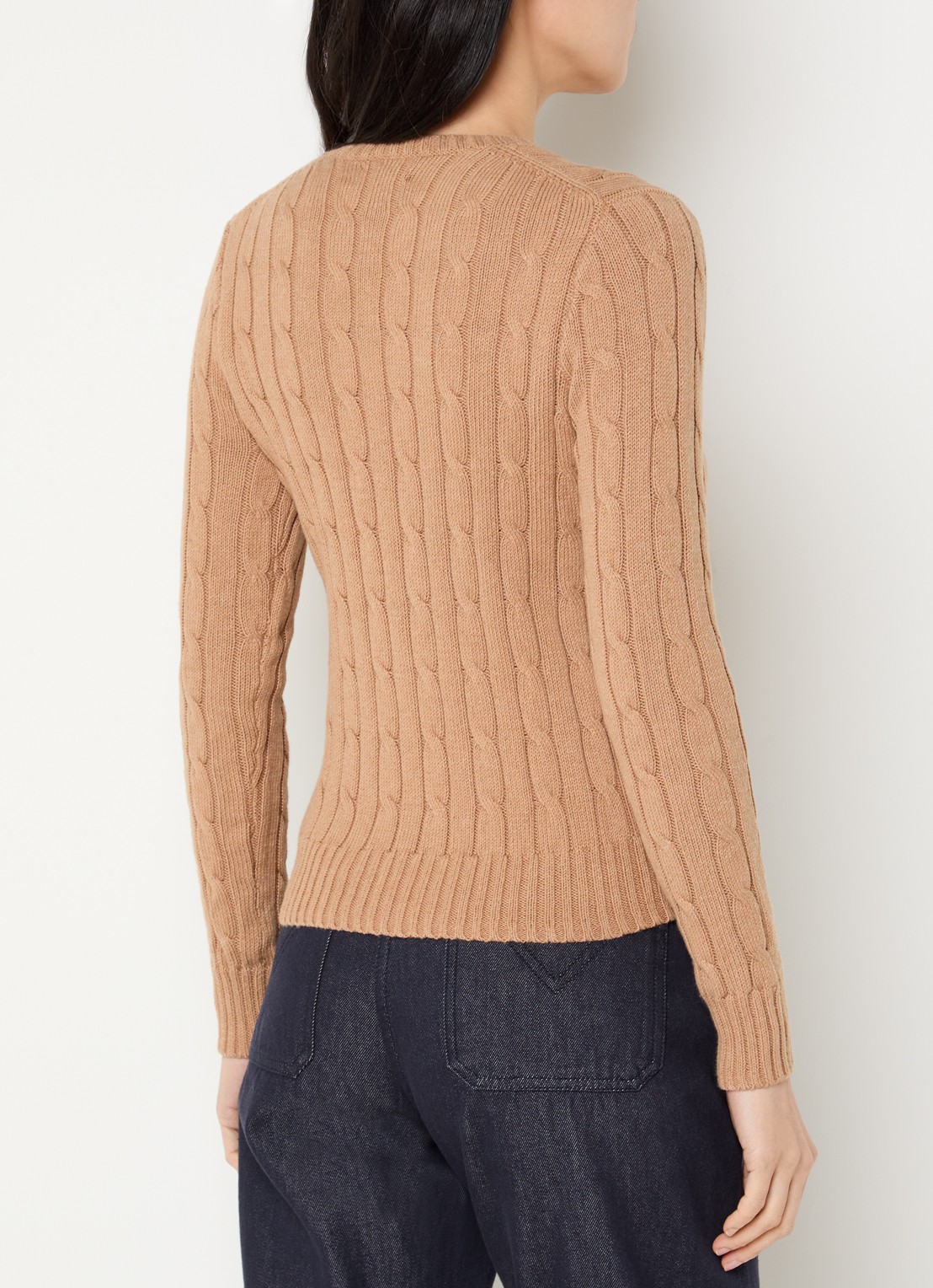 Ralph Lauren Kabelgebreide trui met V-hals - achterkant 3 camel
