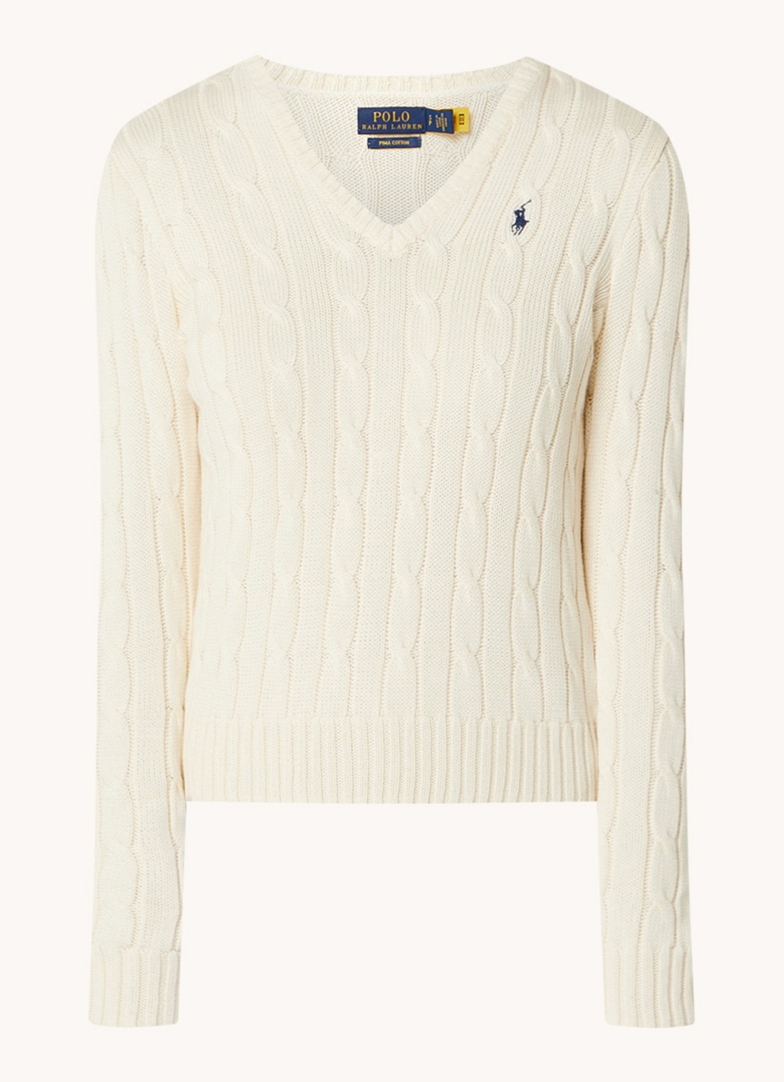 Ralph Lauren Kabelgebreide trui met V-hals - voorkant 2 gebroken wit