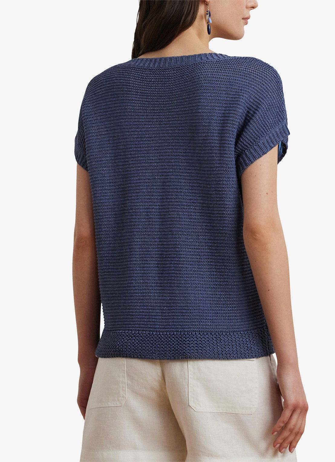 Ralph Lauren Kabelgebreide trui met V-hals - achterkant 5 blauw