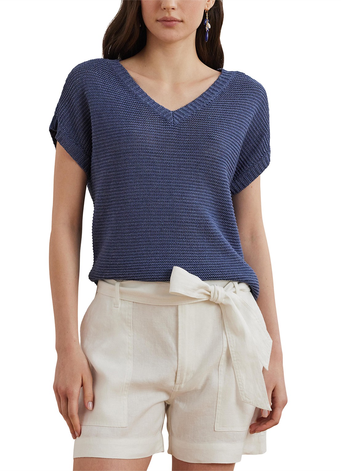 Ralph Lauren Kabelgebreide trui met V-hals - detail 3 blauw